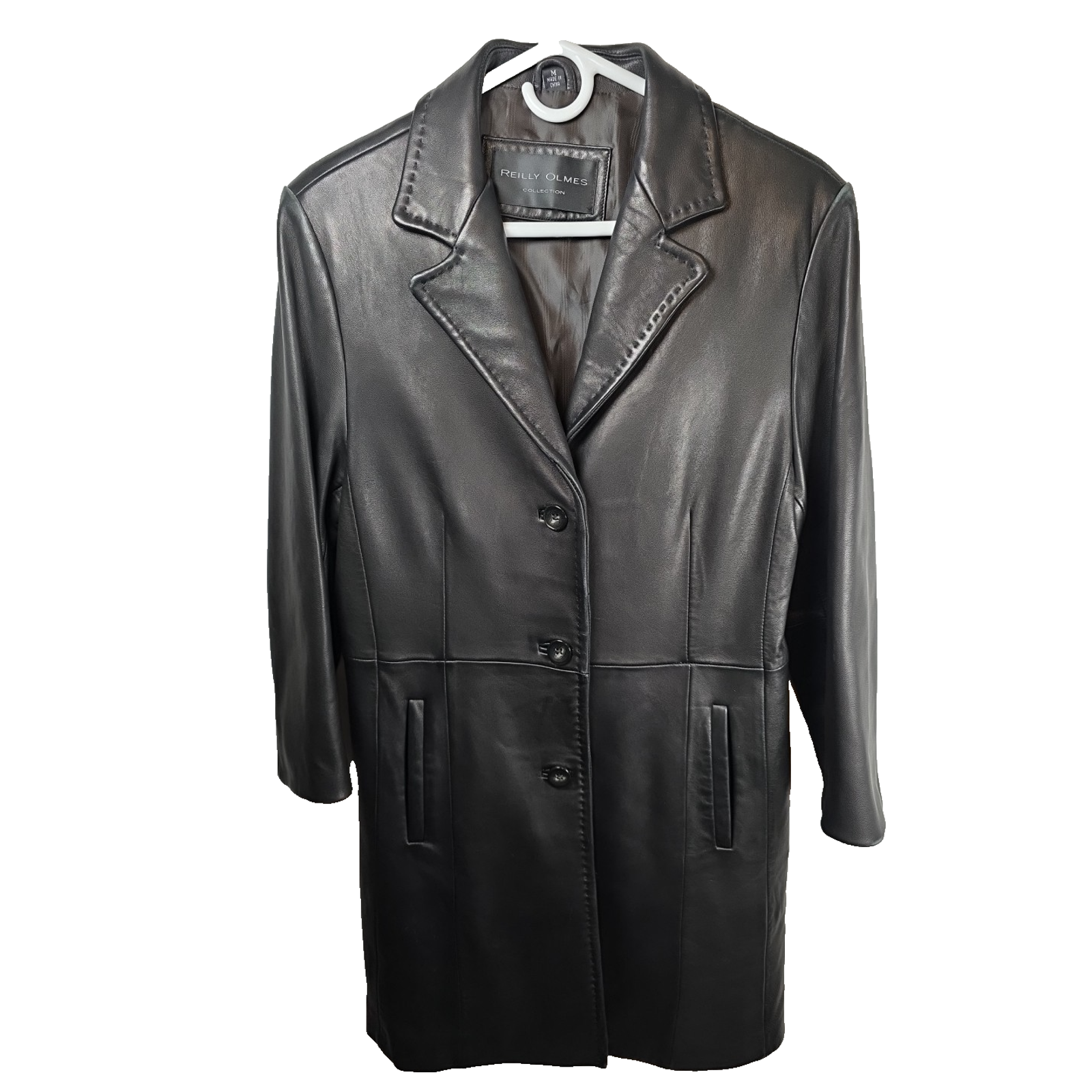 Reilly Olmes Womens Medium Black Mid Length Leather Walking Coat Jacket